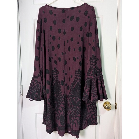 NWT Reborn Tunic Dress Plus 3x Maroon Black Damask Boho Stretchy Flounce Sleeves - Picture 10 of 14